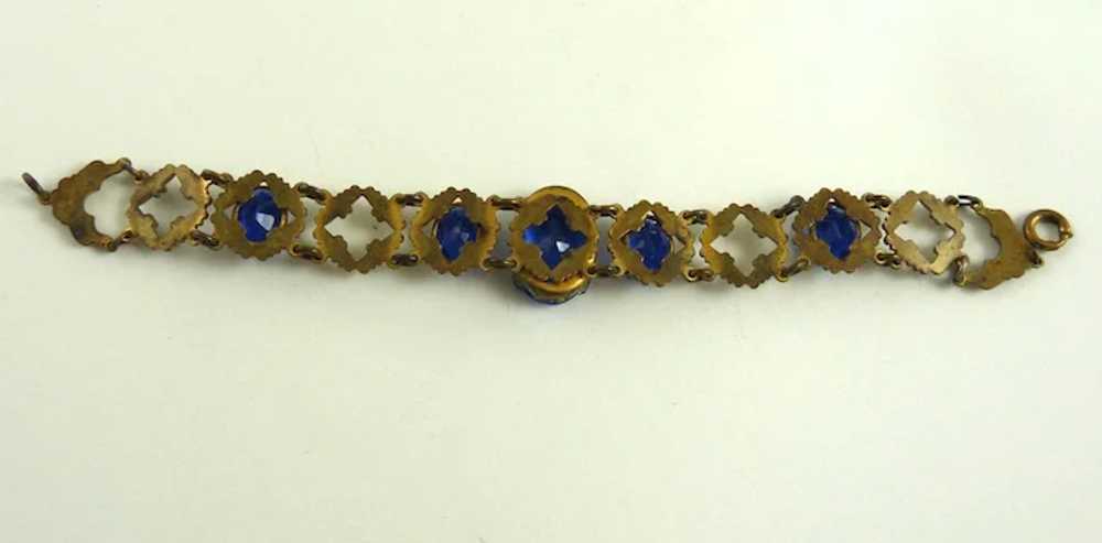Vintage Art Deco Link Bracelet with Faceted Blue … - image 3