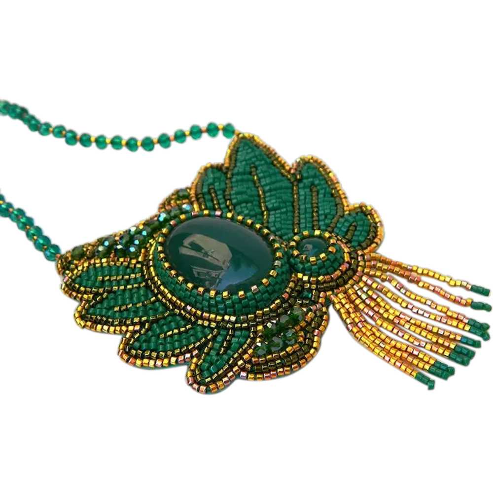 Green Glamor original handcrafted bead embroidere… - image 1