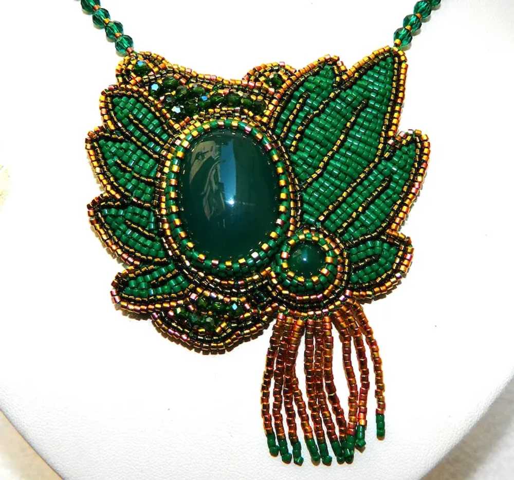 Green Glamor original handcrafted bead embroidere… - image 3