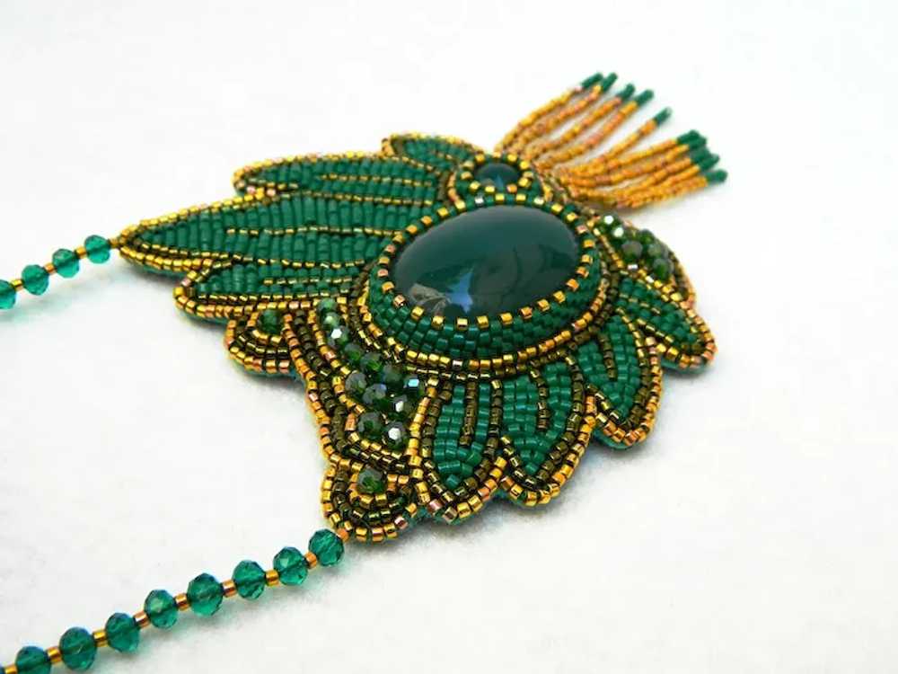 Green Glamor original handcrafted bead embroidere… - image 5