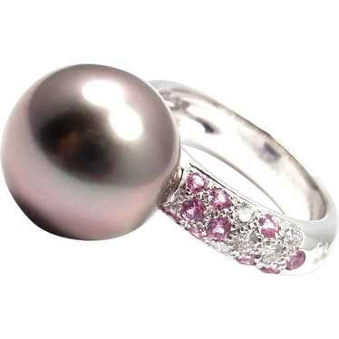 Authentic! Cartier 18k White Gold Tahitian Pearl D