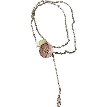 Silvertone Chain & Enamel Flower Belt-cum-Y Neckl… - image 1