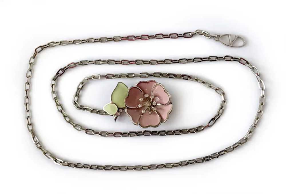 Silvertone Chain & Enamel Flower Belt-cum-Y Neckl… - image 2
