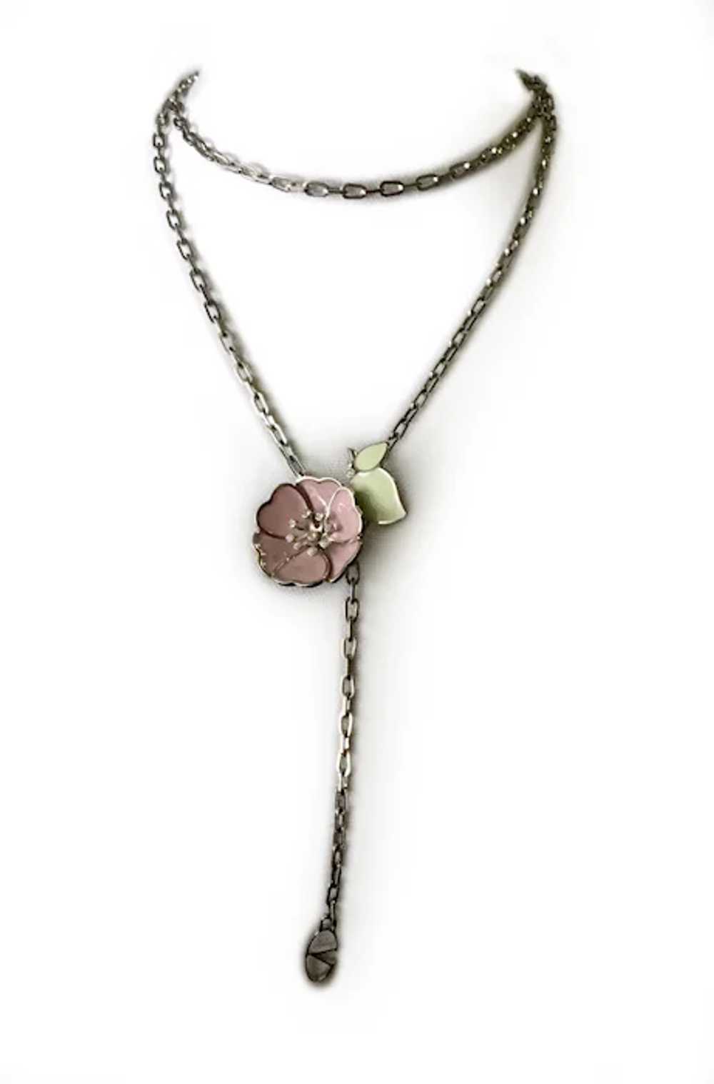 Silvertone Chain & Enamel Flower Belt-cum-Y Neckl… - image 3