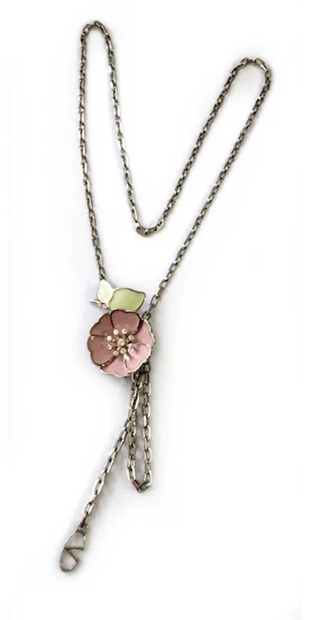 Silvertone Chain & Enamel Flower Belt-cum-Y Neckl… - image 5