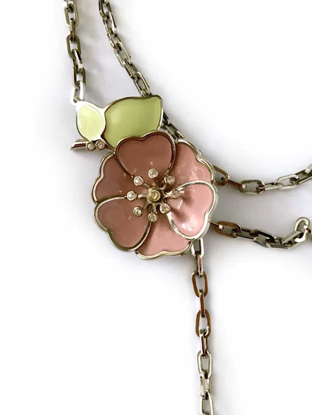 Silvertone Chain & Enamel Flower Belt-cum-Y Neckl… - image 6