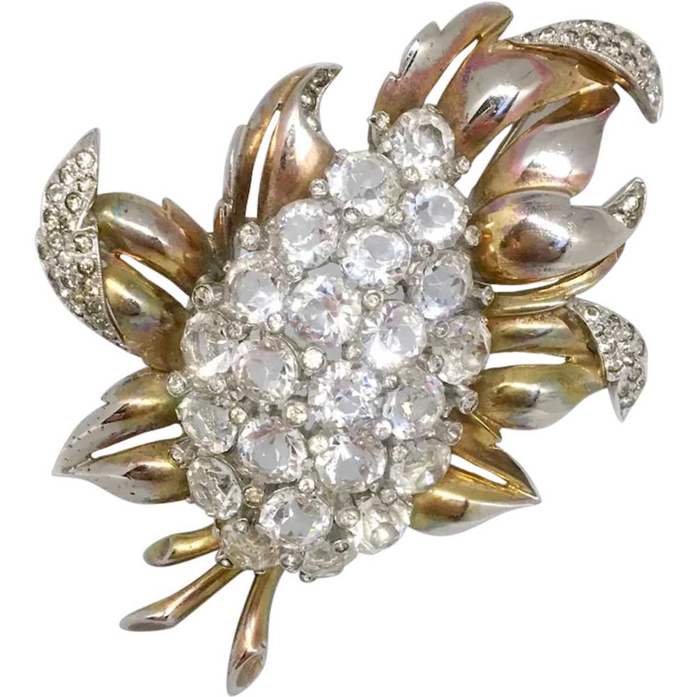 Huge Floral Spray Brooch with Glittery Crystals: … - image 1