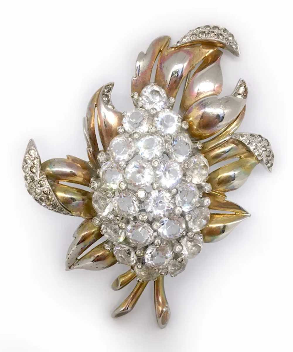 Huge Floral Spray Brooch with Glittery Crystals: … - image 2