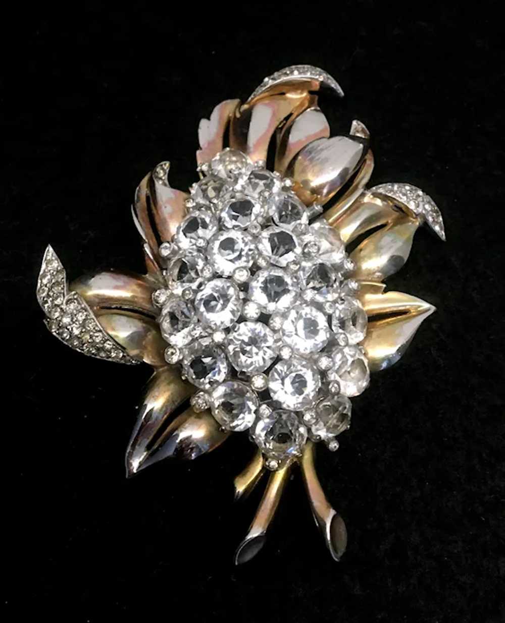 Huge Floral Spray Brooch with Glittery Crystals: … - image 3