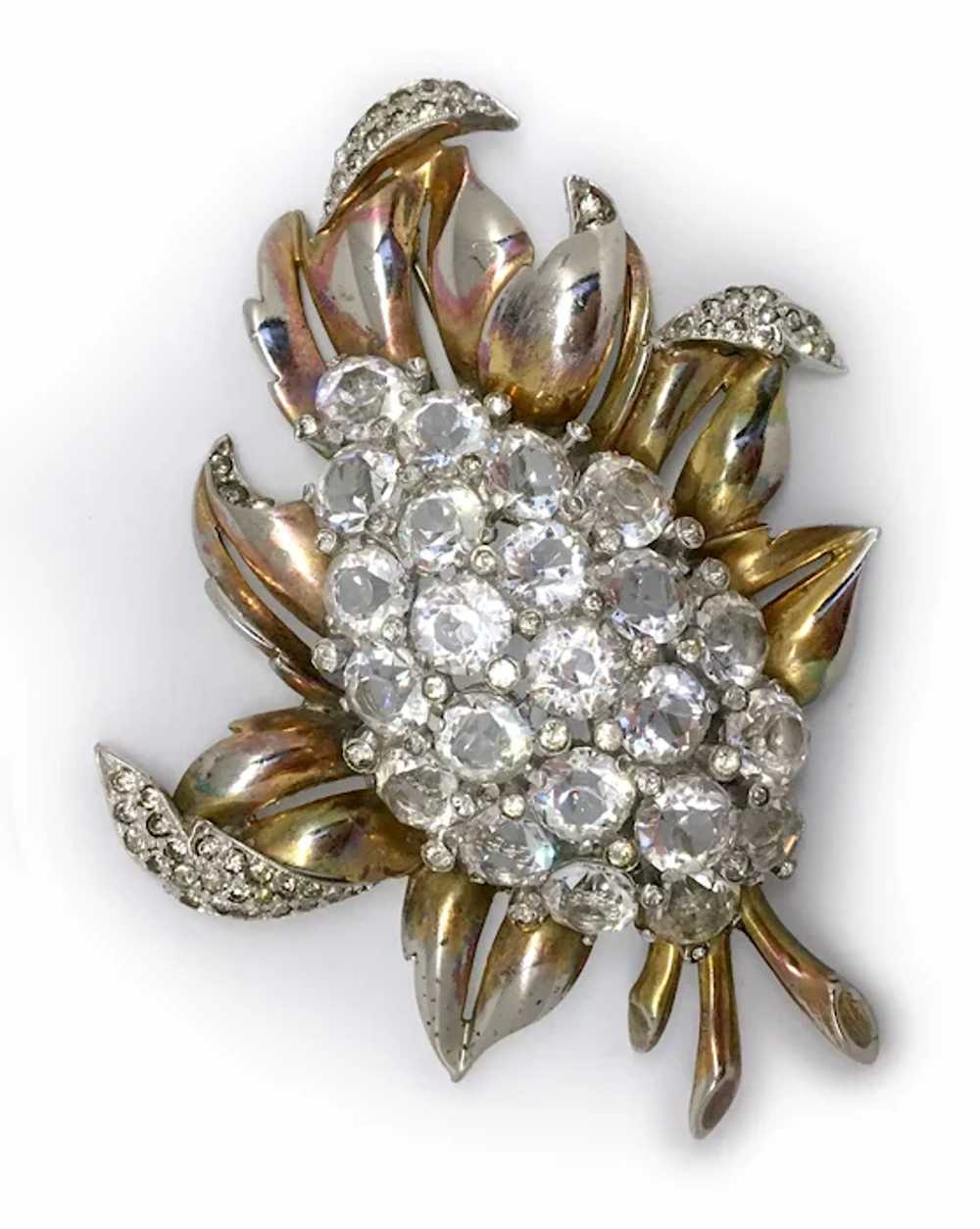 Huge Floral Spray Brooch with Glittery Crystals: … - image 4