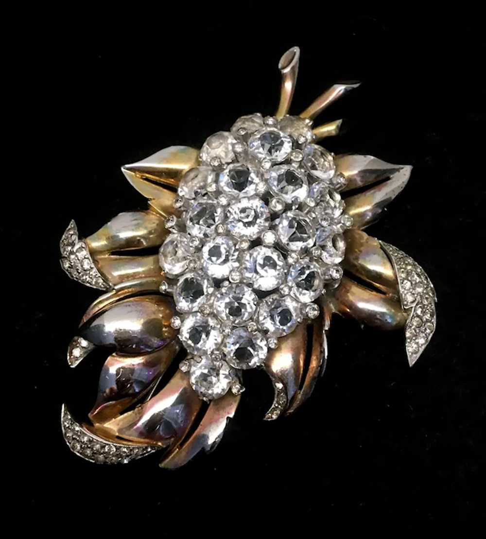 Huge Floral Spray Brooch with Glittery Crystals: … - image 7