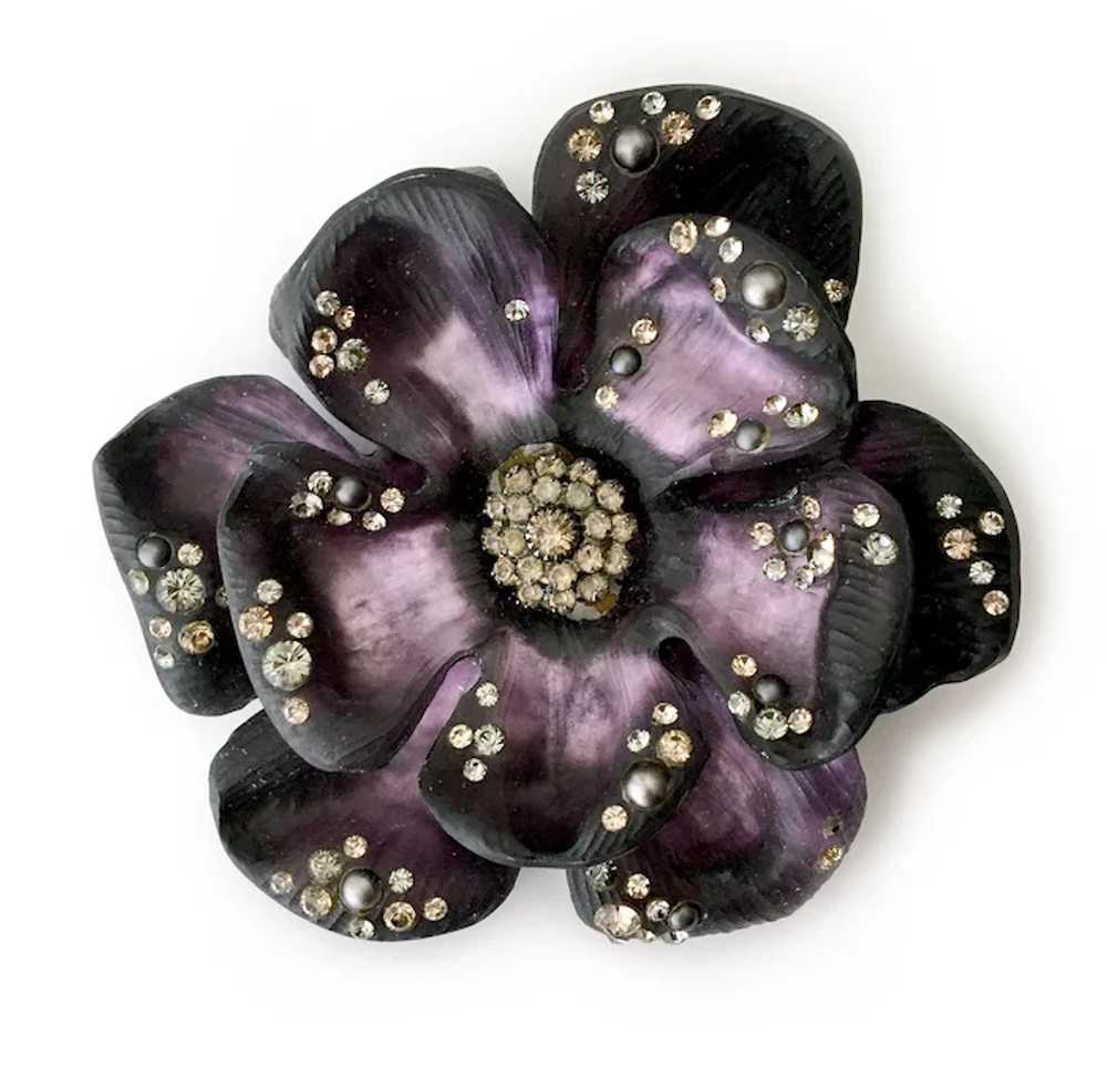 Bittar Glowing Purple Flower Brooch with Glitzy '… - image 3