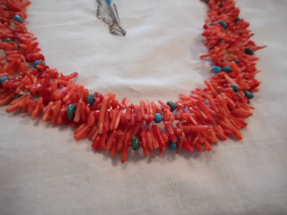 Sterling Silver Coral Turquoise Vintage Necklace - image 2