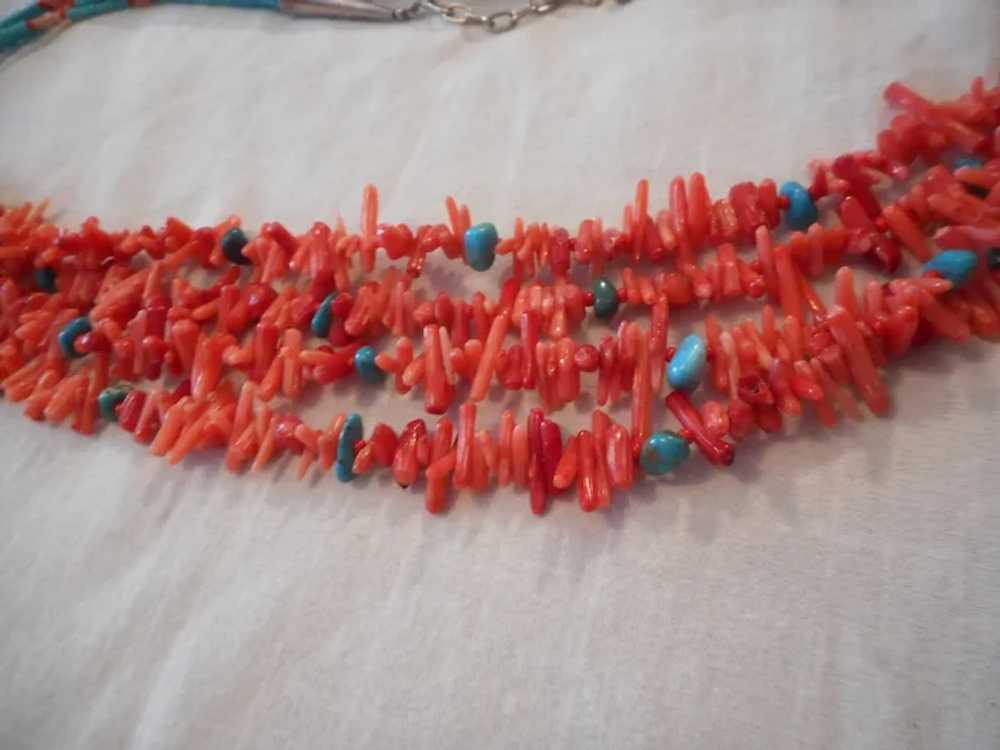 Sterling Silver Coral Turquoise Vintage Necklace - image 3