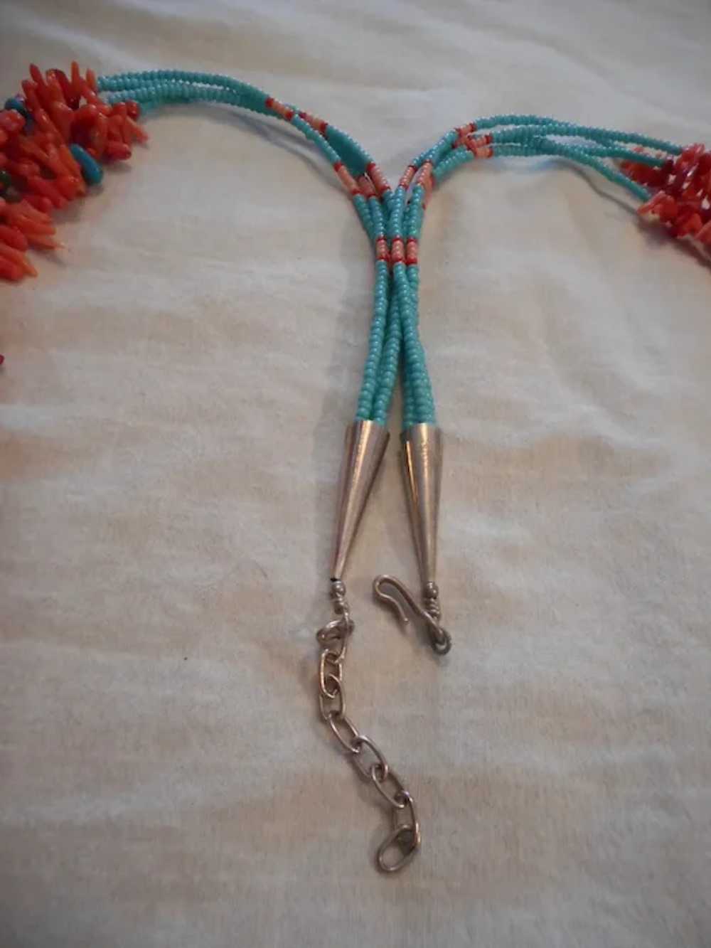 Sterling Silver Coral Turquoise Vintage Necklace - image 5