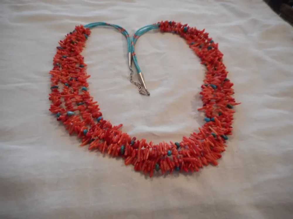 Sterling Silver Coral Turquoise Vintage Necklace - image 6
