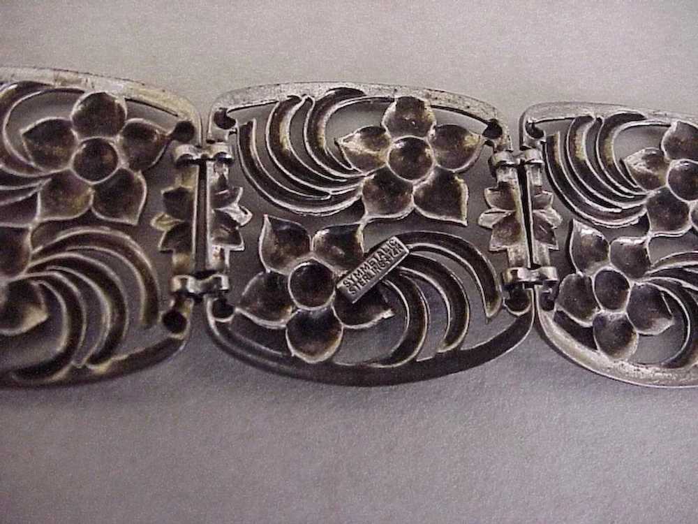 Wide Floral Panel Bracelet 14K Gold Sterling Silv… - image 4