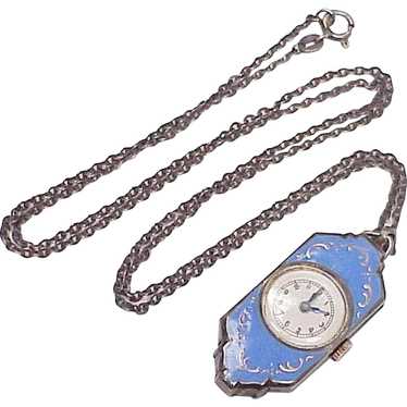 Colorful Enameled Pendant Watch Sterling Silver c… - image 1
