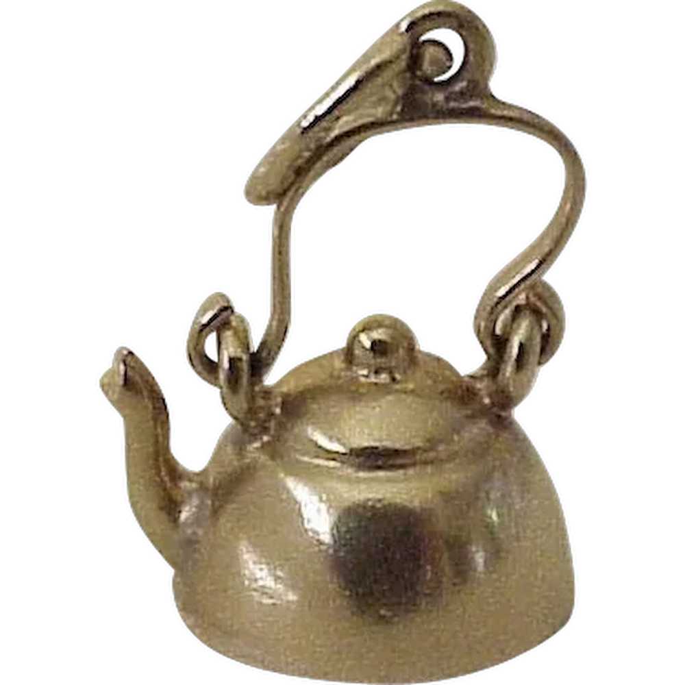 Moving Tea Kettle Vintage Charm 18K Gold Three-Di… - image 1