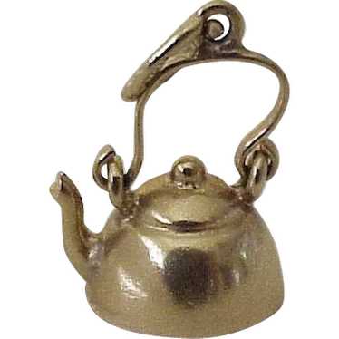 Moving Tea Kettle Vintage Charm 18K Gold Three-Di… - image 1