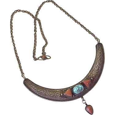 Vintage Egyptian Necklace Sterling Silver Filigre… - image 1