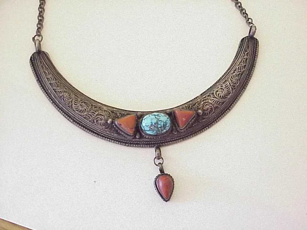 Vintage Egyptian Necklace Sterling Silver Filigre… - image 2