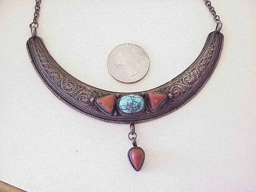 Vintage Egyptian Necklace Sterling Silver Filigre… - image 3