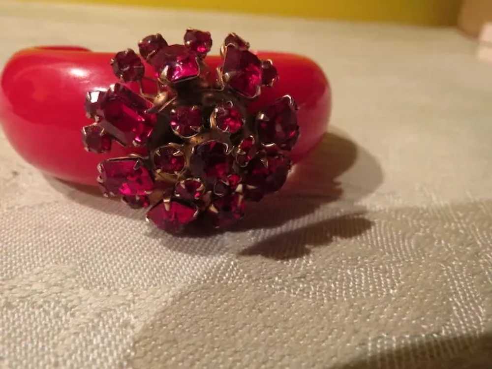 Really Red Bakelite with Red Rhinestone Cuff Brac… - image 2