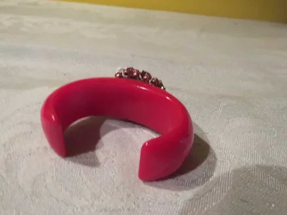 Really Red Bakelite with Red Rhinestone Cuff Brac… - image 3