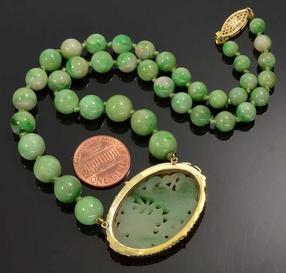Antique Art Deco 14K Jadeite Jade Hand Carved Pla… - image 5
