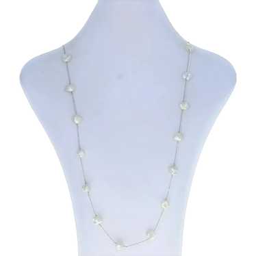 Freshwater Pearl Necklace 33" - 14k White Gold Ca… - image 1
