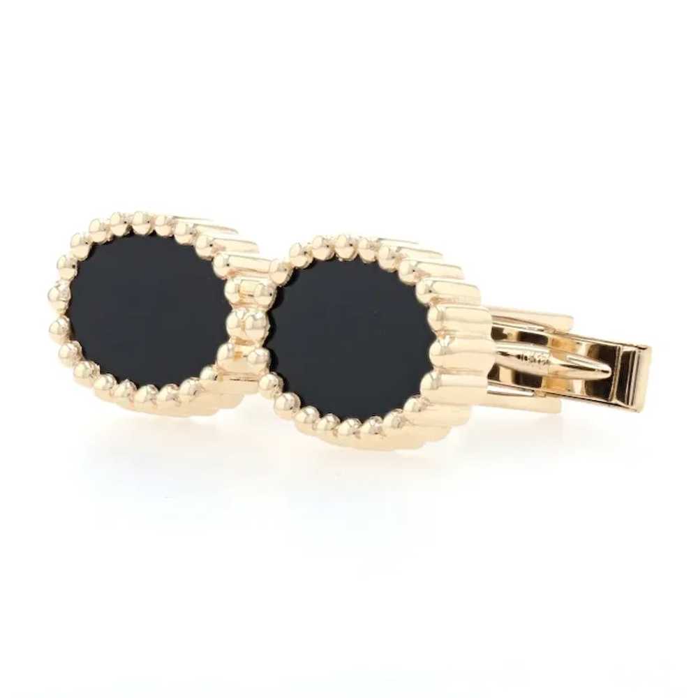 Yellow Gold Onyx Oval Cufflinks - 14k Men's Gift - image 2