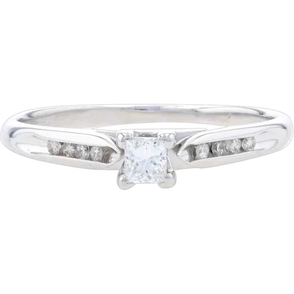 White Gold Diamond Engagement Ring - 14k Princess… - image 1