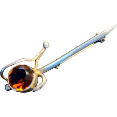 Citrine Sterling Silver Scottish Sword Brooch Pin… - image 1