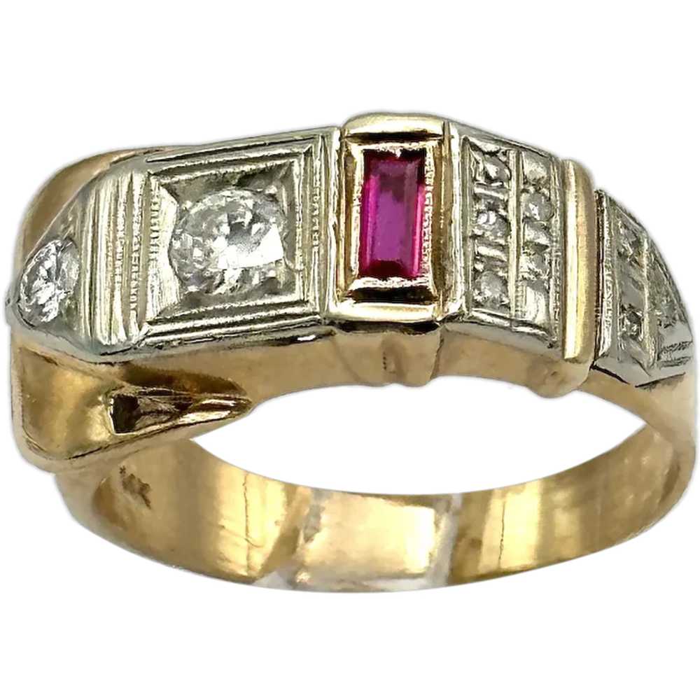 14kt Diamond and ruby buckle ring - image 1