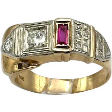 14kt Diamond and ruby buckle ring