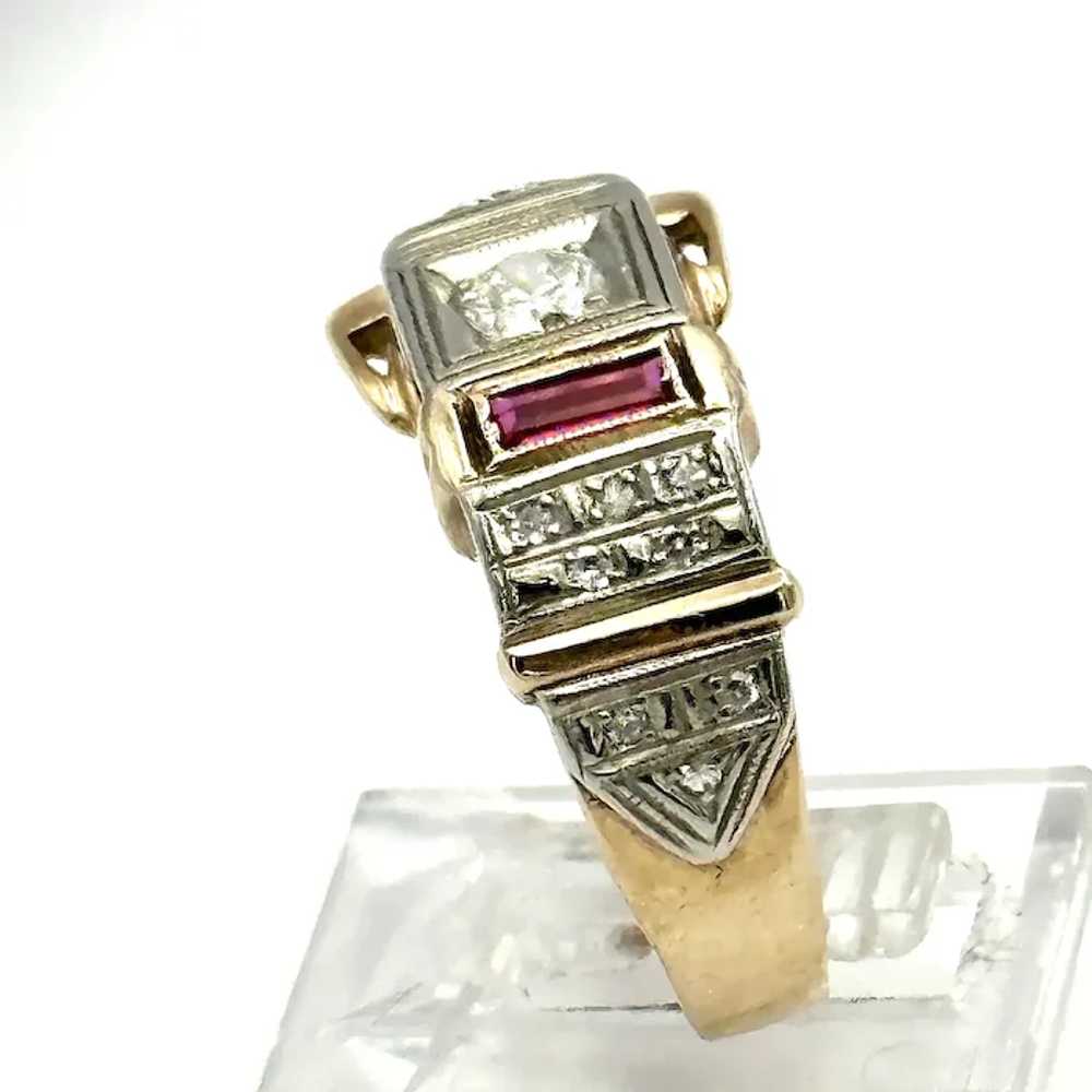14kt Diamond and ruby buckle ring - image 2