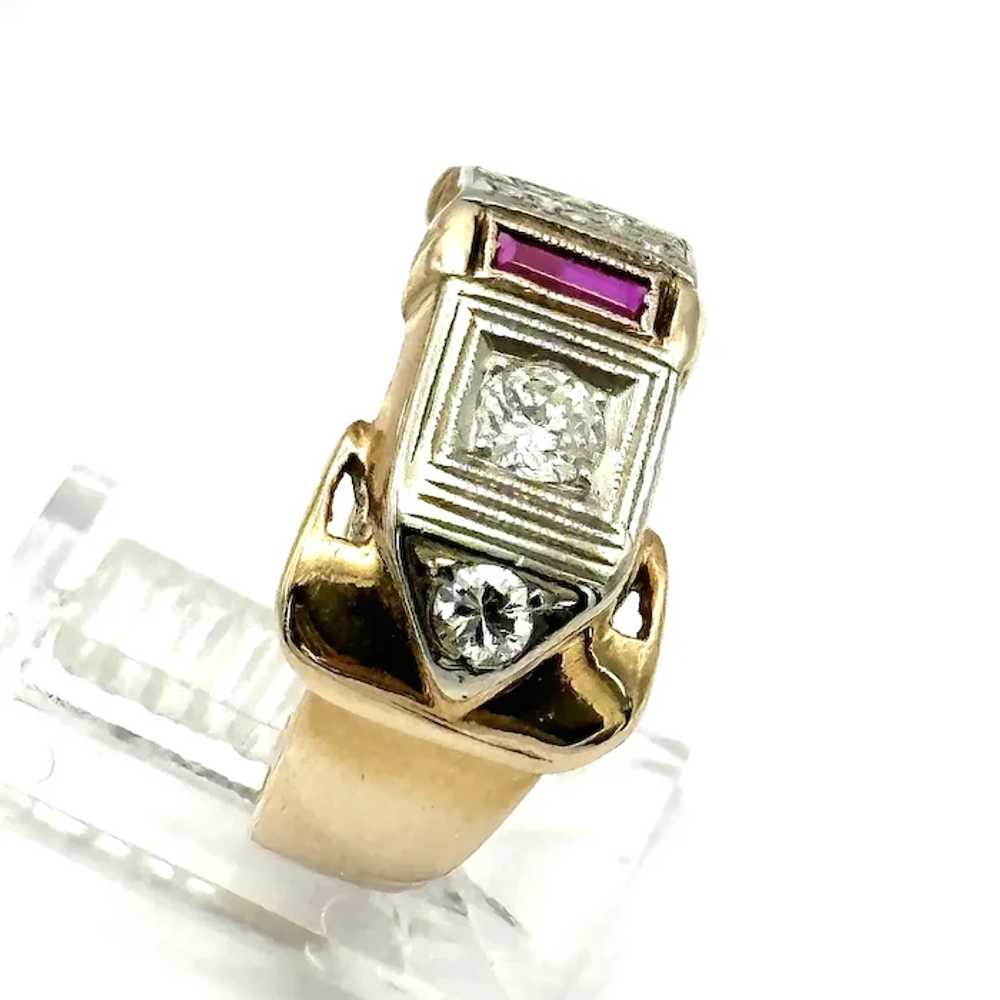 14kt Diamond and ruby buckle ring - image 3