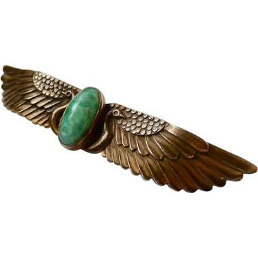 Antique Egyptian Revival Winged Peking Glass Pin … - image 1