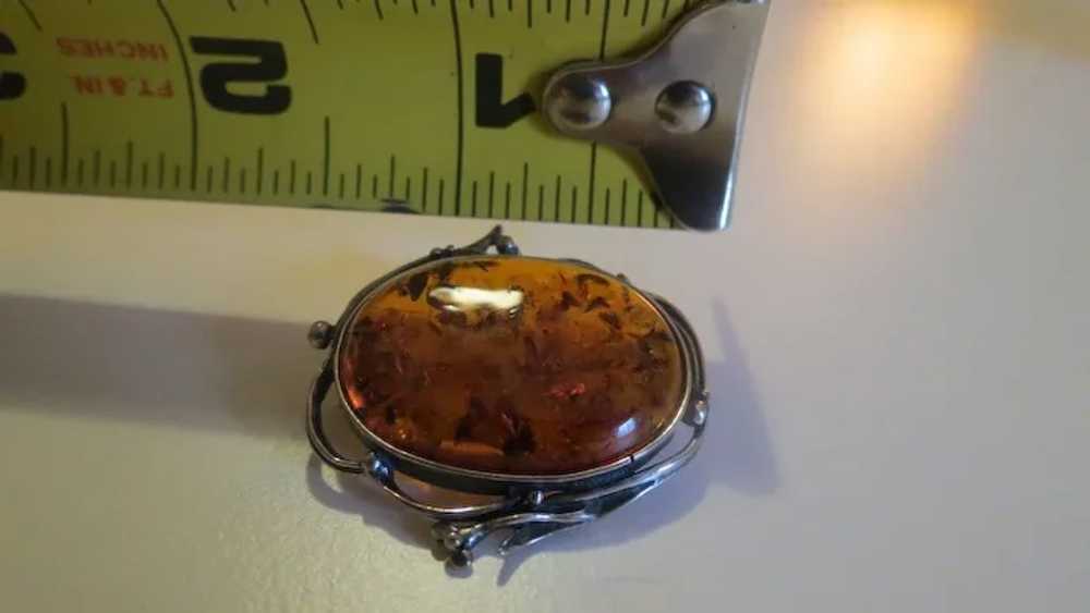 Vintage Sterling Silver and Amber Brooch - image 3