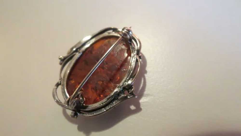 Vintage Sterling Silver and Amber Brooch - image 4