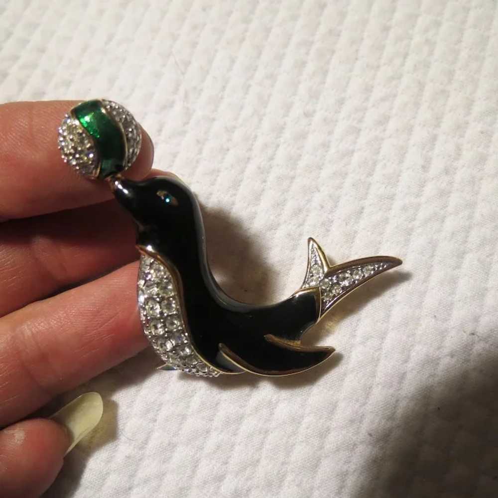 Vintage Carol lee Penguin rhinestone enamel brooch - image 4