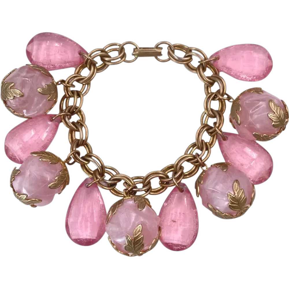 Vintage Pink Plastic Dangle Cha Cha Bracelet - image 1