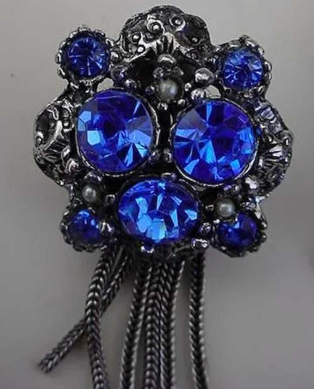 VINTAGE Glorious Blue Fringe Earrings Unsigned - image 2