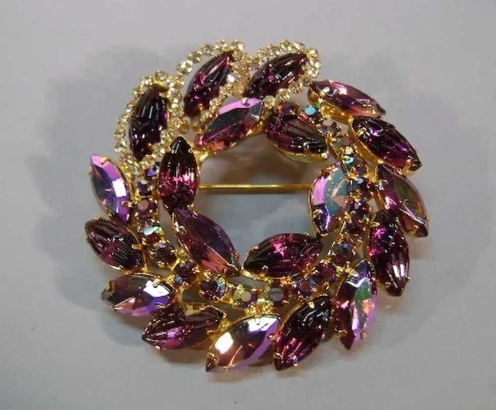 VINTAGE Unsigned Beautiful Purple and Crystal Bro… - image 1