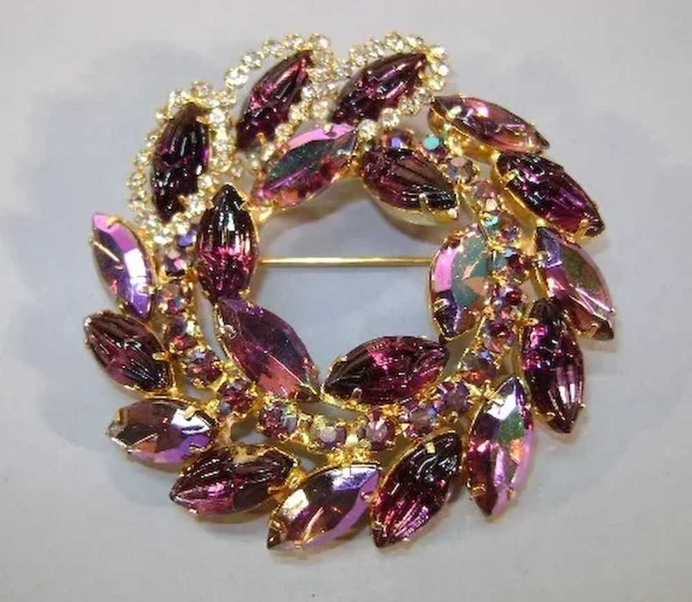 VINTAGE Unsigned Beautiful Purple and Crystal Bro… - image 2