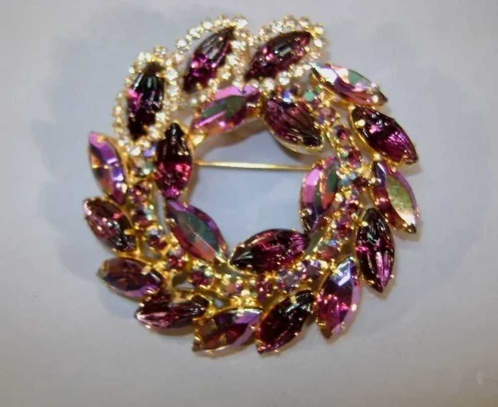 VINTAGE Unsigned Beautiful Purple and Crystal Bro… - image 7