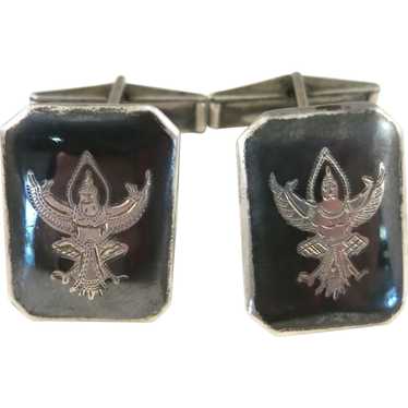 VINTAGE  Sterling Siam Nielloware   Cuff-links