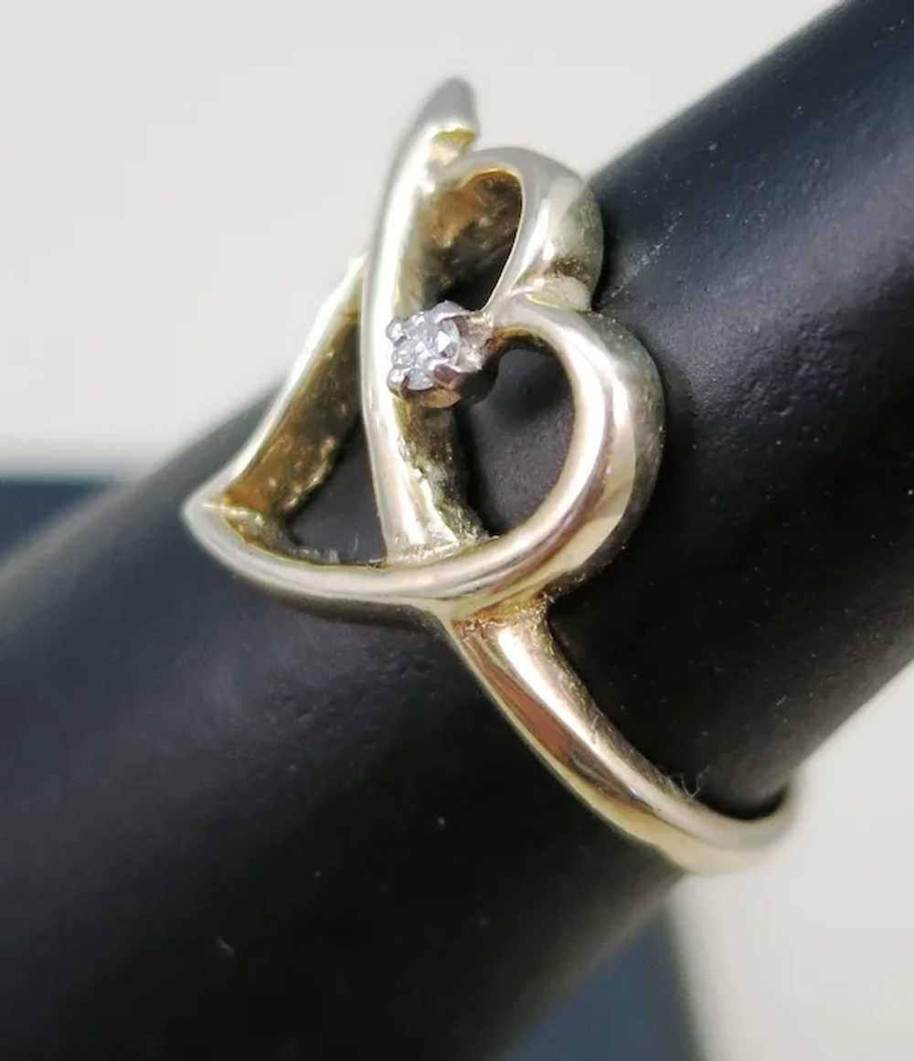 VINTAGE Girls 10K Yellow Gold Ring  Heart and Dia… - image 2