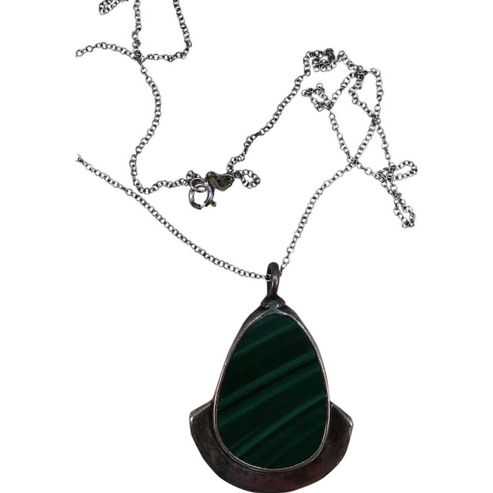 VINTAGE Hand-made Malachite Pendant and Sterling … - image 1